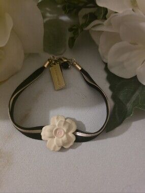 Dolce & Gabbana Black and Cream Floral Bracelet with Pink Center
